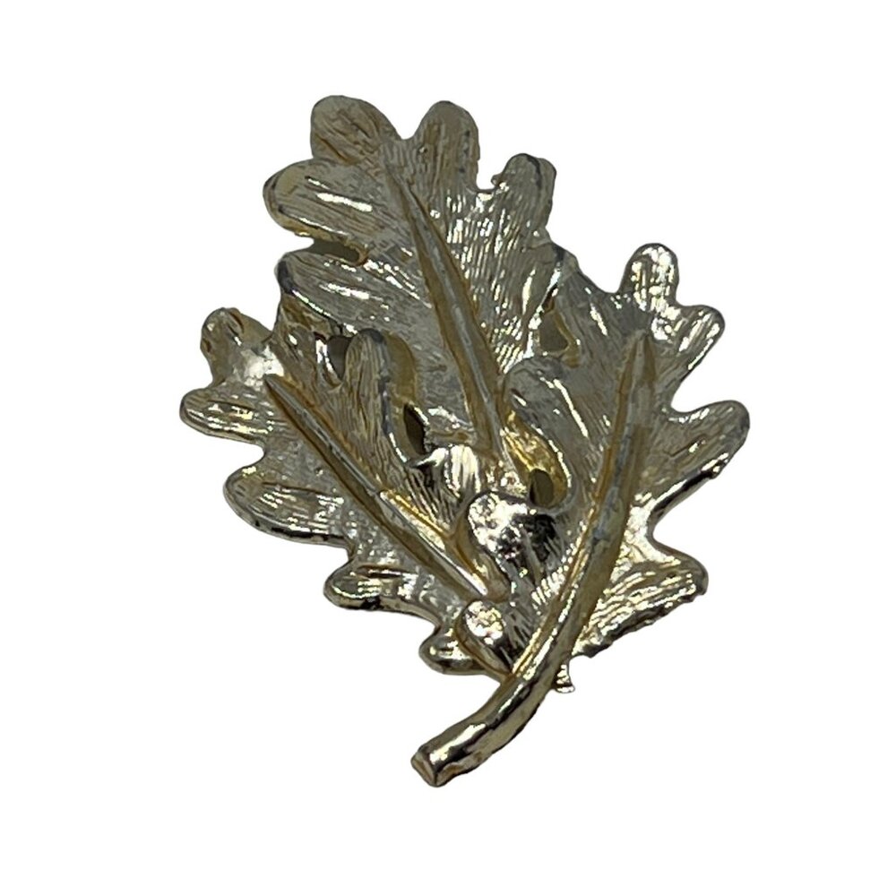Three Leaves Brooch Gold Silver Tone Textured Vintage‎ Pin
